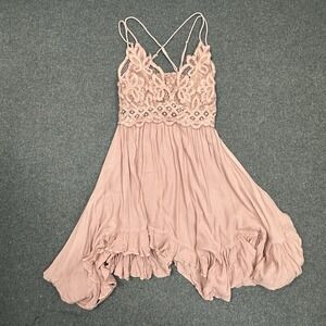 Free People FP One Women Lace Boho Mini Dress Pink Small